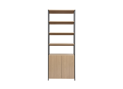 Biblioth&egrave;que avec rangements finition bois clair ch&ecirc;ne et m&eacute;tal noir L80 cm MAXENCE