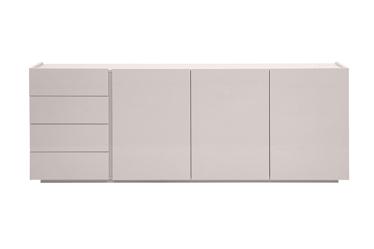 Buffet beige laqu� brillant 3 portes 4 tiroirs L200 cm ISAURE