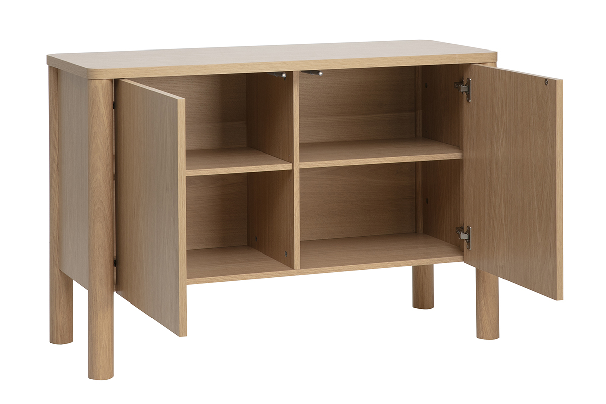 Buffet IZZIE en bois clair ch�ne avec deux portes et �tag�re int�rieure, vue de 3/4