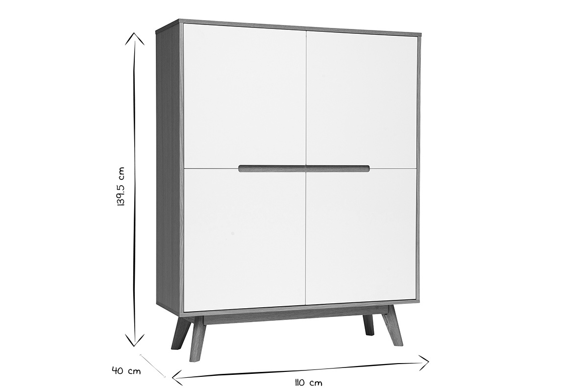 Buffet haut scandinave bois et blanc L110 cm HELIA