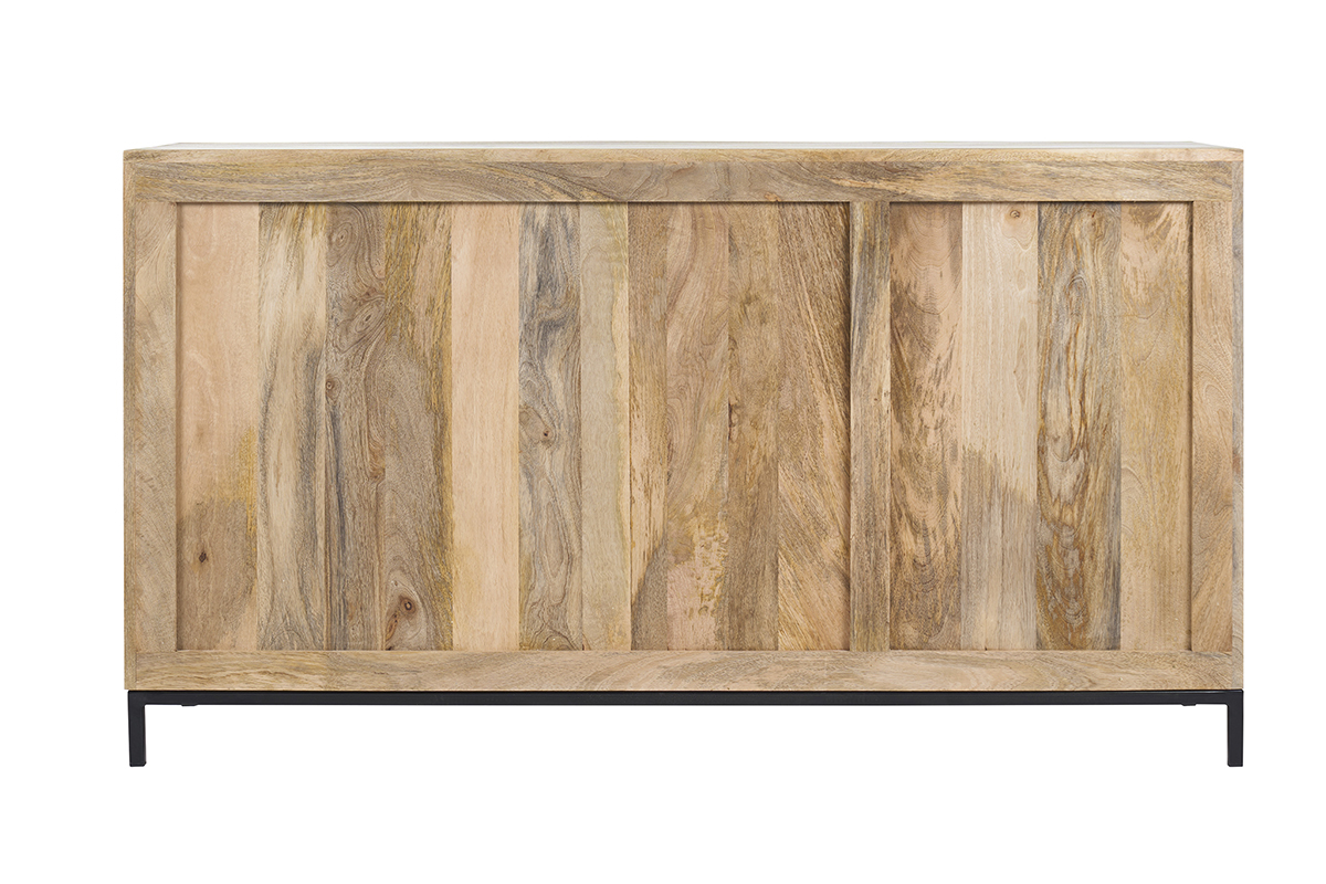 Buffet en bois manguier massif et m�tal noir, vue de dos.