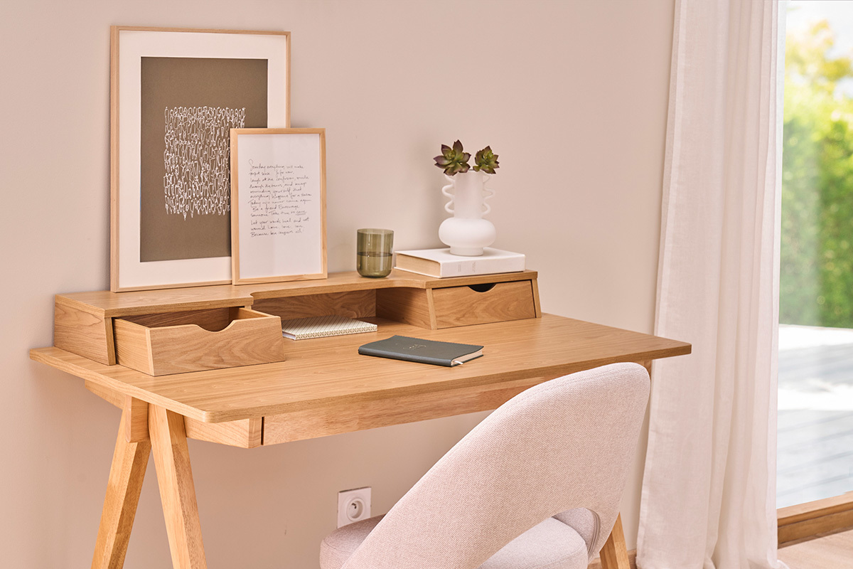 Bureau avec rangements bois clair L120 cm PULITO