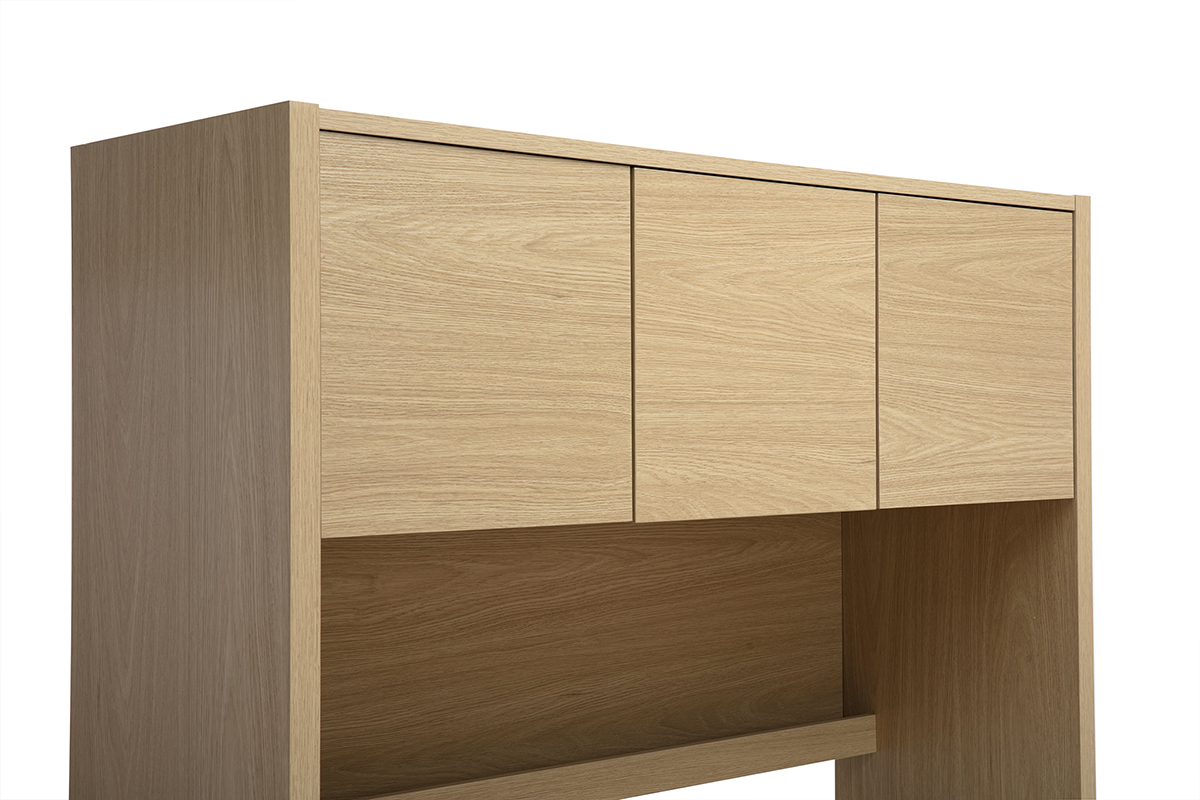 Bureau biblioth�que en bois clair ch�ne avec rangements, dimensions L115 cm, mod�le WISSEM.