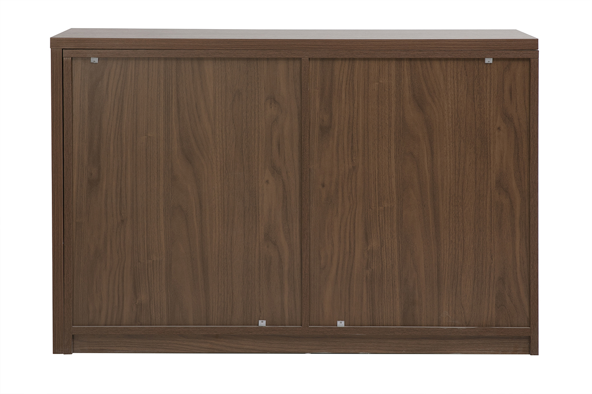 Bureau modulable en bois fonc� noyer, vue de dos avec deux portes ferm�es.