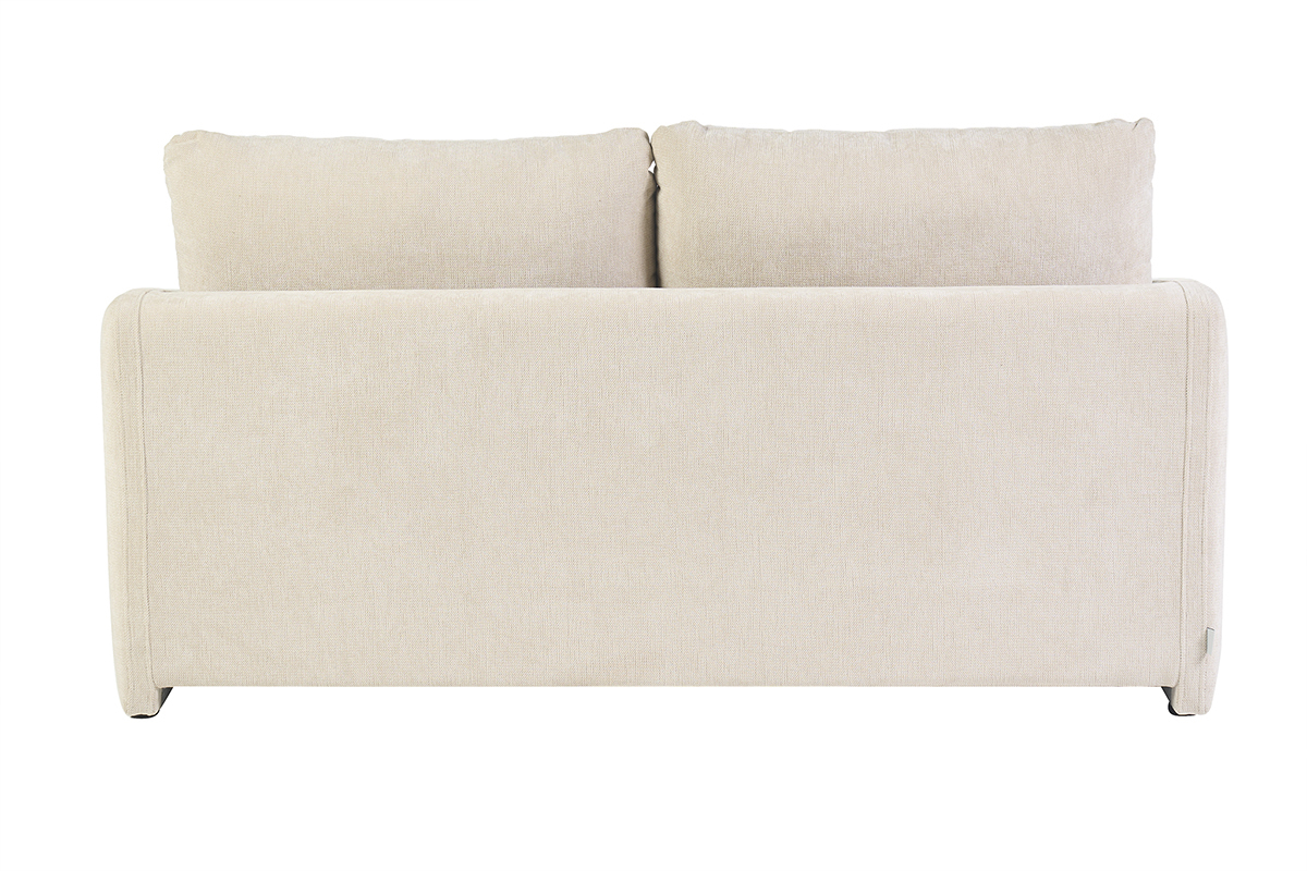 Canap� 2 places en tissu effet velours textur� beige, vue de dos.