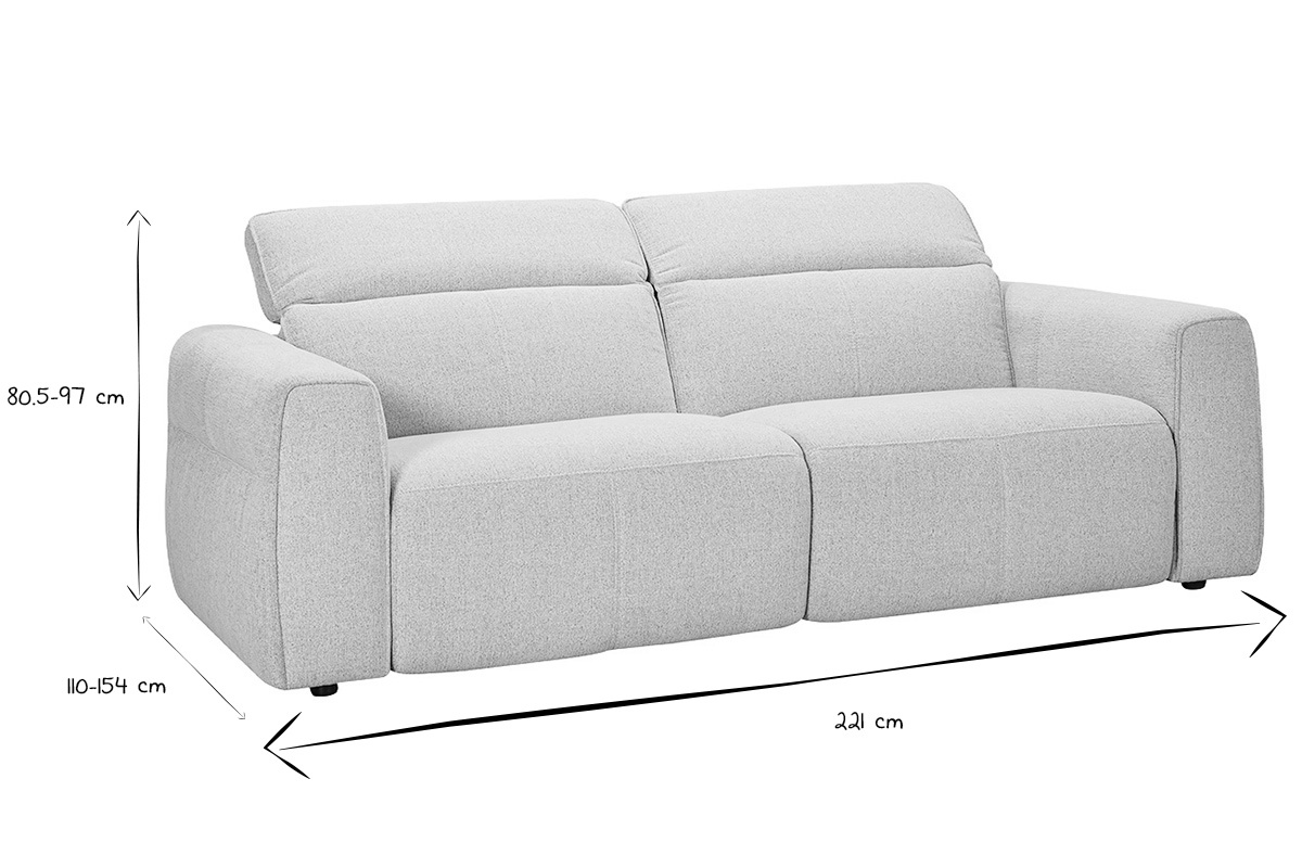 Dimensions du canap� 3 places Avoriaz en noir et blanc, L221 x P110-154 x H80,5-97 cm.