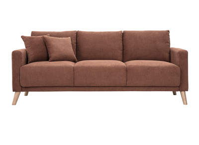 Canap&eacute; 3 places en tissu chenille terre br&ucirc;l&eacute;e et bois clair MUNIK