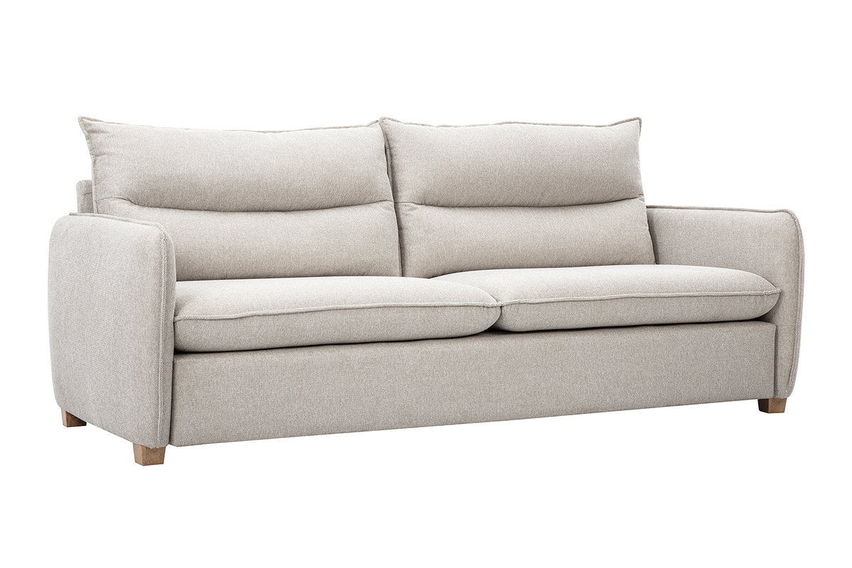 Canap� 3 places en tissu effet velours textur� beige RENZO