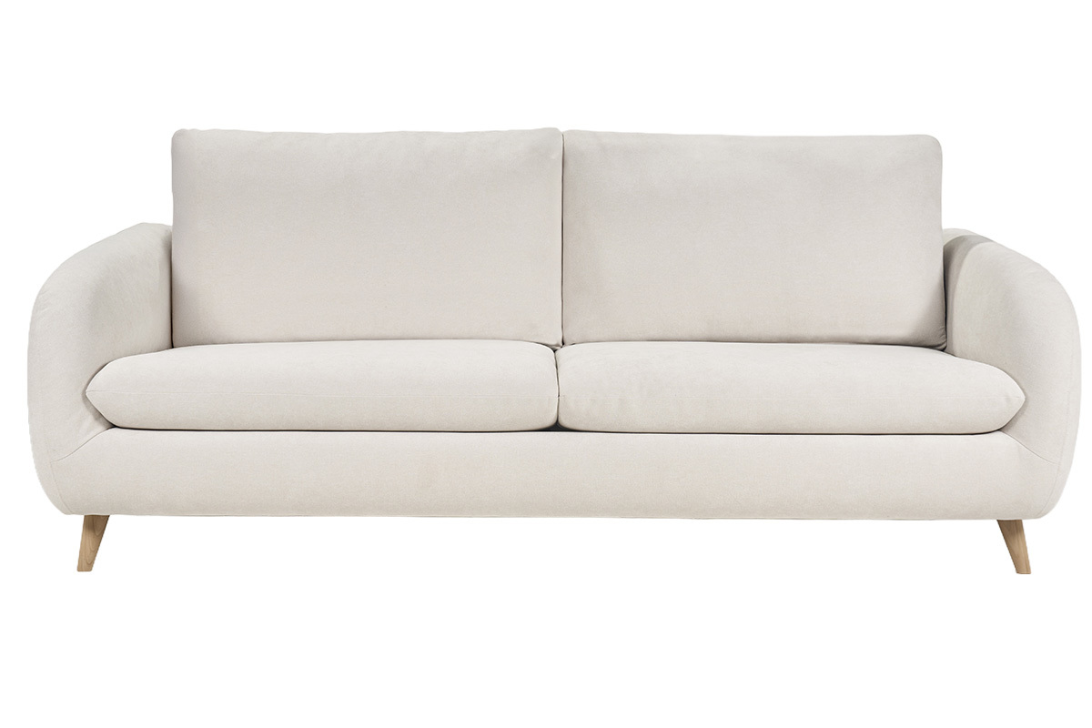 Canap� convertible beige effet velours, vue de face.