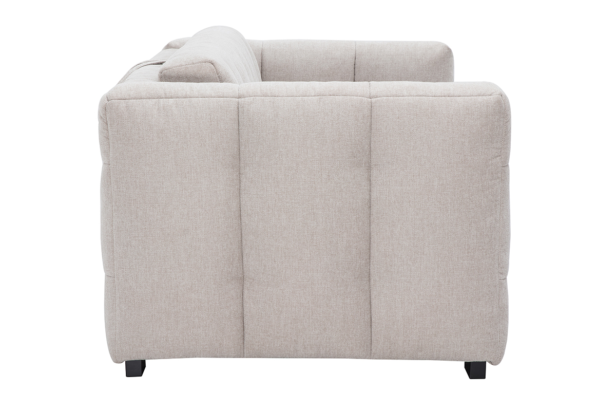 Canap� convertible beige effet velours vu de c�t�.