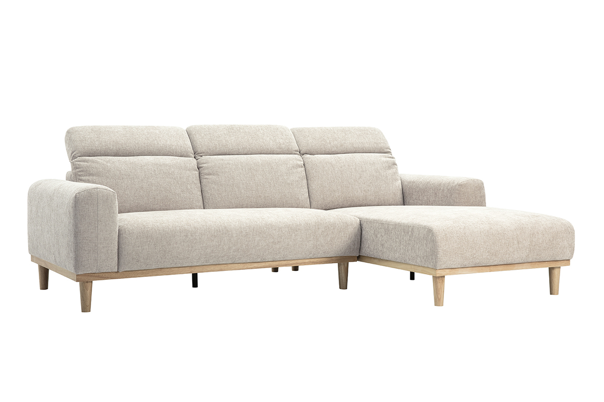Canap� d'angle beige 3 places avec t�ti�res ajustables.