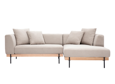 Canap&eacute; d'angle droit 4 places en tissu chenille beige et m&eacute;tal noir IVAR