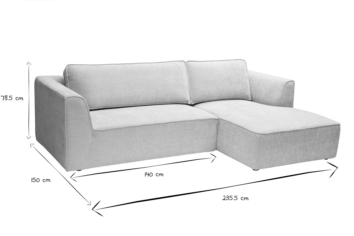 Dimensions du canap� d'angle droit GRAMMY en noir et blanc : L235,5 x P150 x H78,5 cm.
