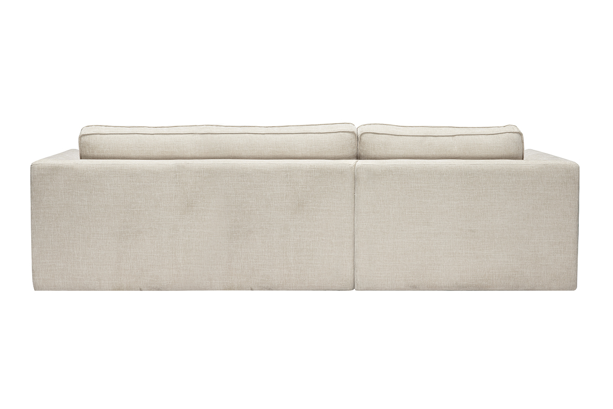 Vue arri�re d'un canap� d'angle gauche en tissu beige textur�, 3 places.