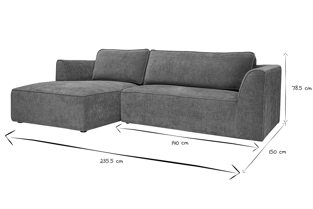 Canap� d'angle gauche 3 places noir et blanc avec dimensions 235,5x150x78,5 cm.