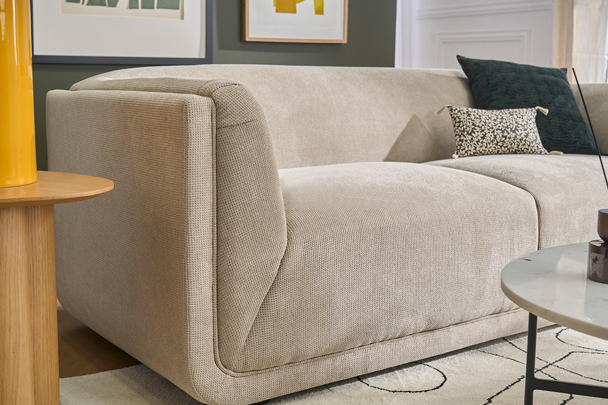 Canap� design 3 places en tissu chenille beige HOSBO