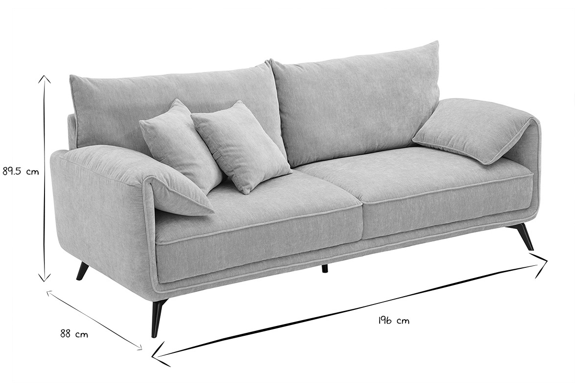 Canap� design 3 places, dimensions L196 x P88 x H89,5 cm, en noir et blanc.