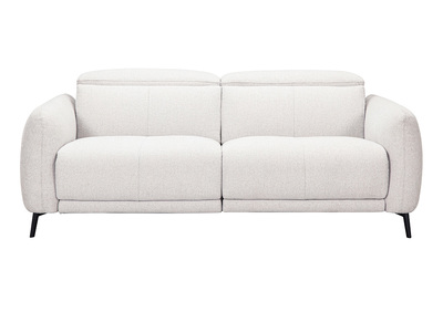Canap&eacute; 3 places avec t&ecirc;ti&egrave;res ajustables et repose-pieds &eacute;lectrique en tissu effet velours textur&eacute; beige et m&eacute;tal TIGNES