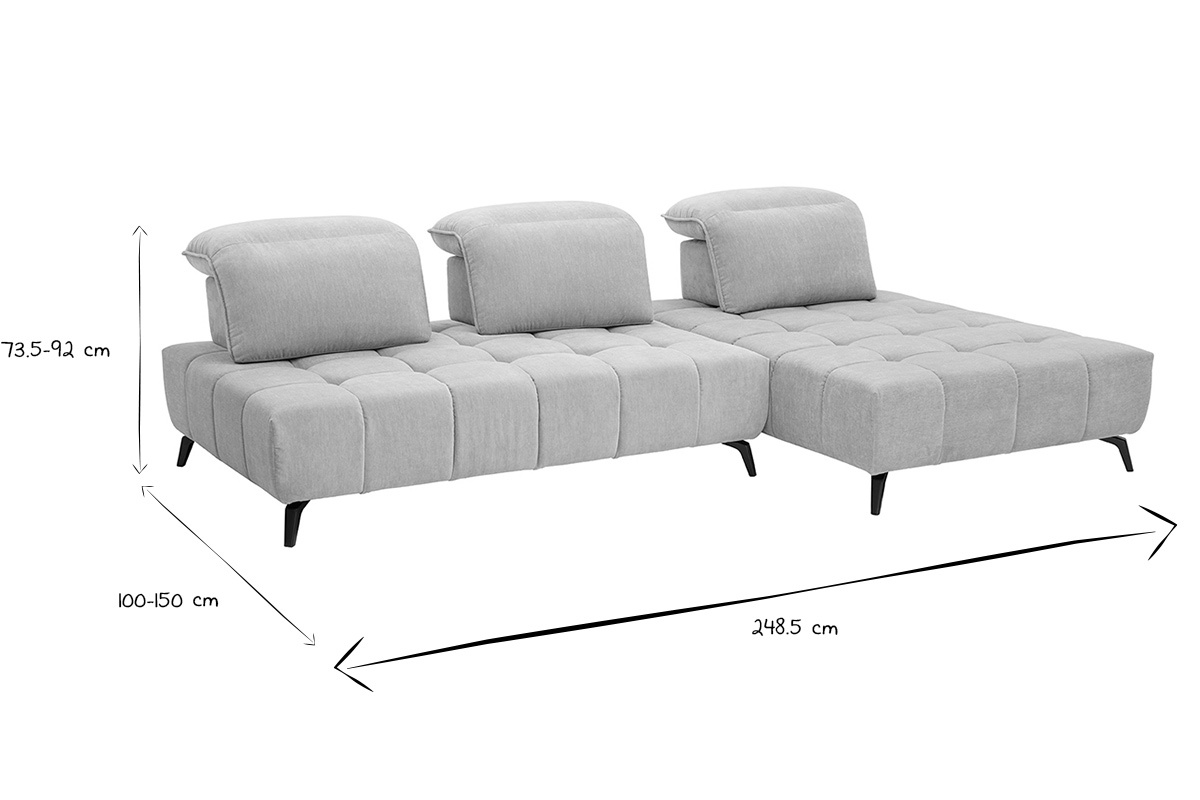 Dimensions du canap� modulable OLMO en noir et blanc : 73,5-92 cm de hauteur, 100-150 cm de profondeur.