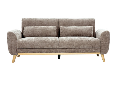 Canap&eacute; scandinave 3 places en tissu effet velours textur&eacute; taupe et bois clair EKTOR
