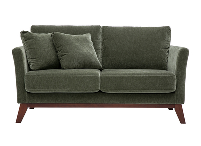 Canap&eacute; scandinave d&eacute;houssable 2 places en tissu effet velours vert kaki et bois fonc&eacute; OSLO