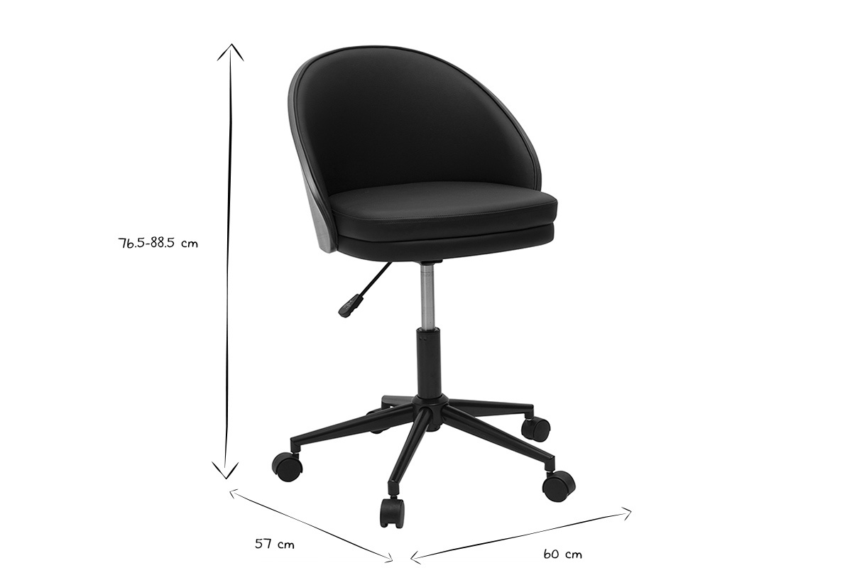Chaise de bureau TUCSON avec dimensions en noir et blanc, 76.5-88.5 cm de hauteur, 57x60 cm.