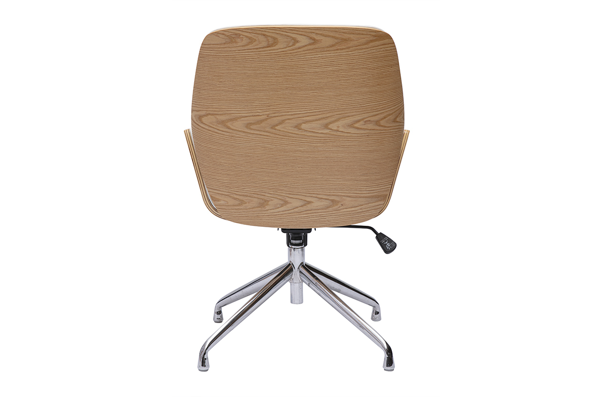 Vue arri�re de la chaise de bureau MARLOW en bois clair avec pi�tement en m�tal chrom�.