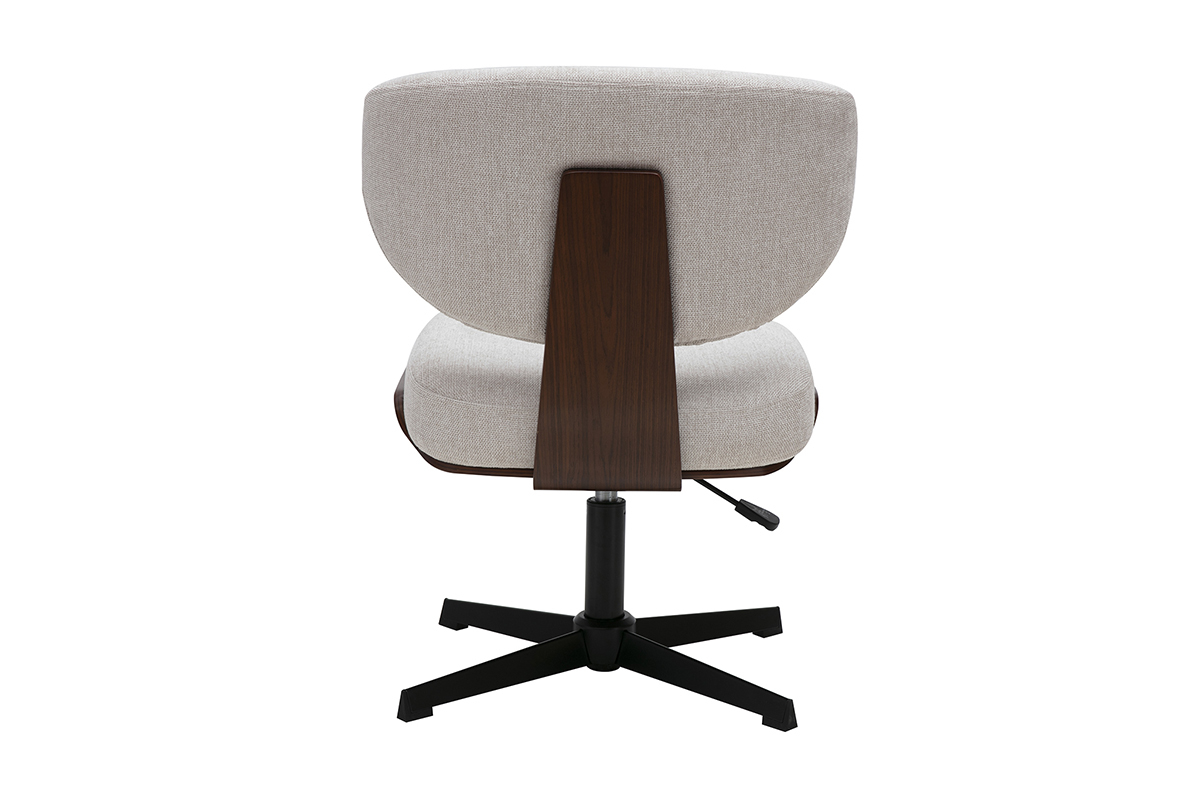 Vue arri�re de la chaise de bureau HANZ en tissu beige avec structure en bois noyer et pi�tement noir