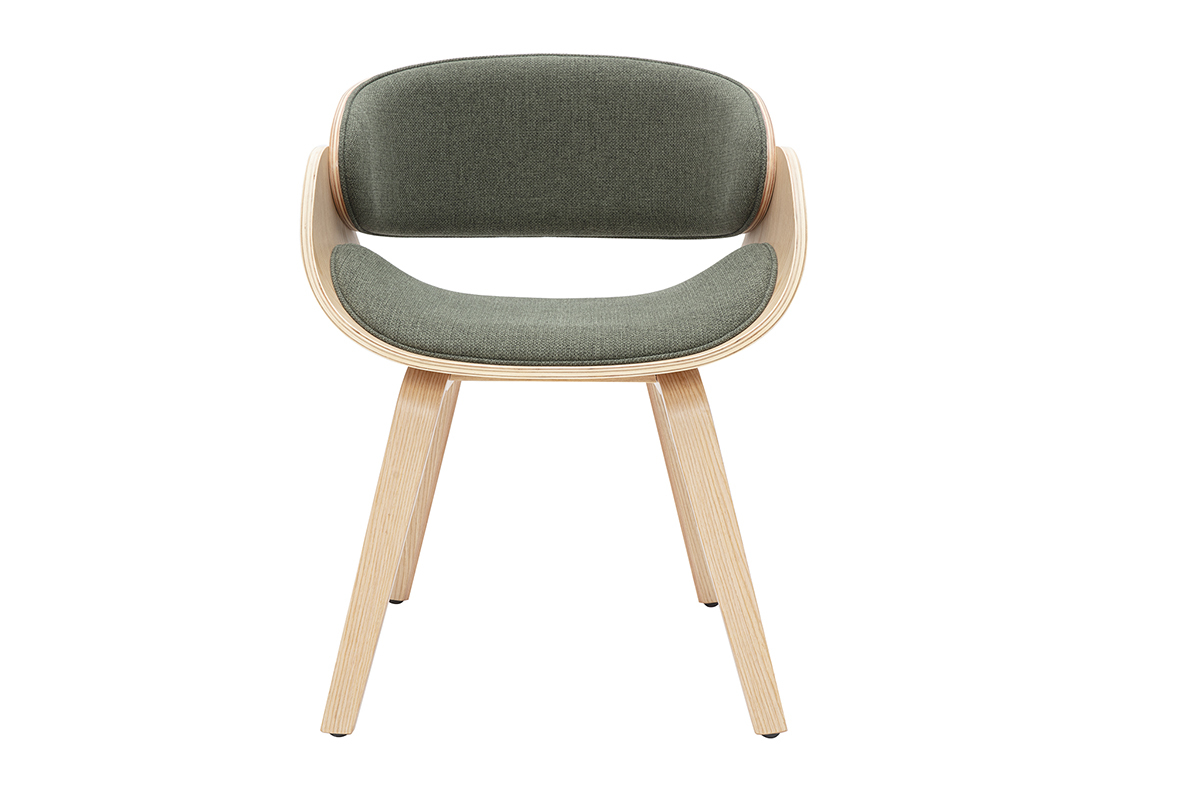 Chaise design en tissu vert kaki et bois clair BENT