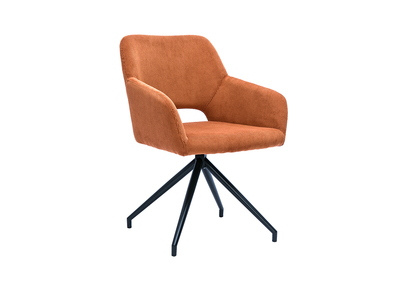 Chaise pivotante 360&deg; en tissu velours c&ocirc;tel&eacute; terre br&ucirc;l&eacute;e et m&eacute;tal noir LAURETTE