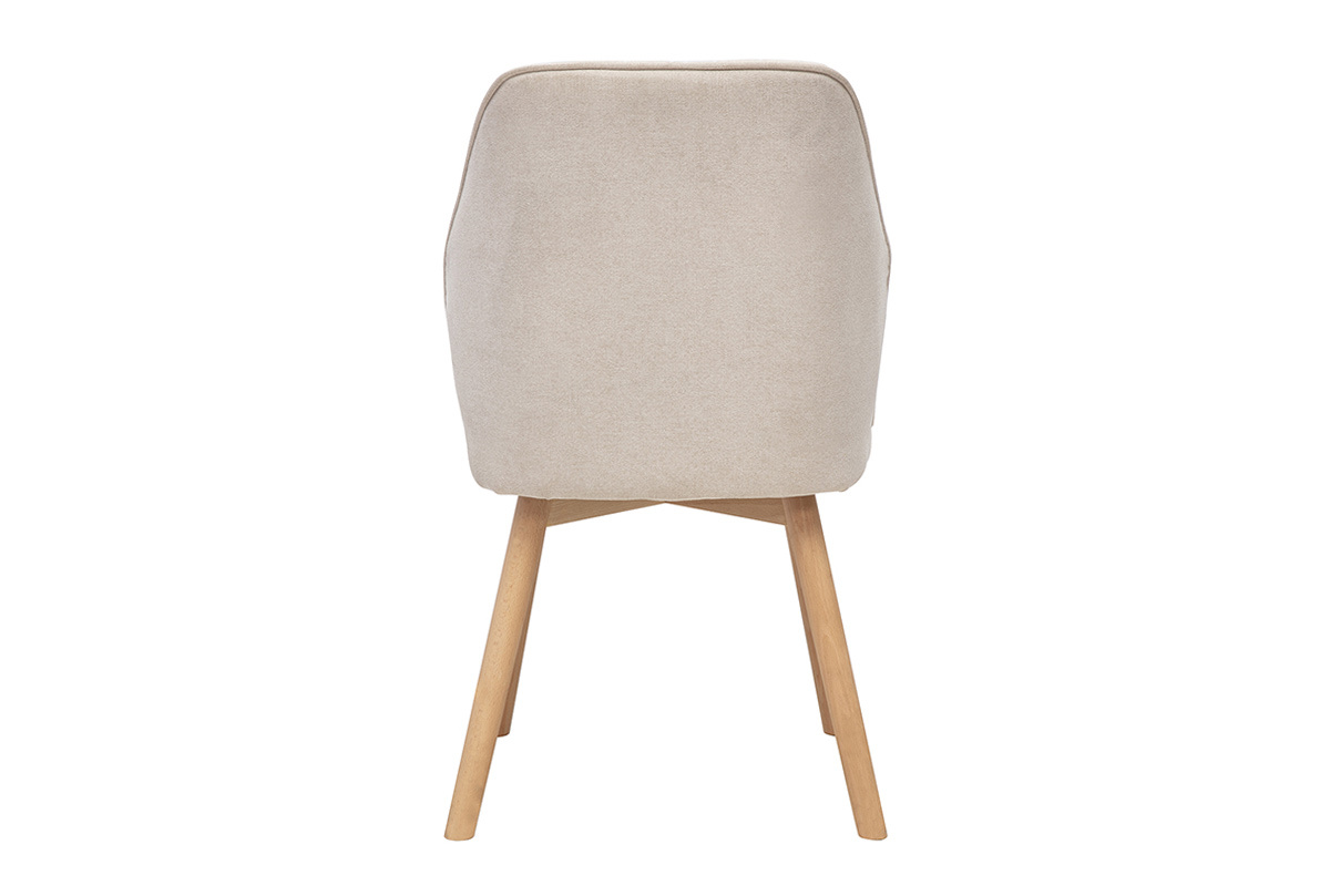 Chaise beige en tissu effet velours vue de dos, pieds en bois clair.