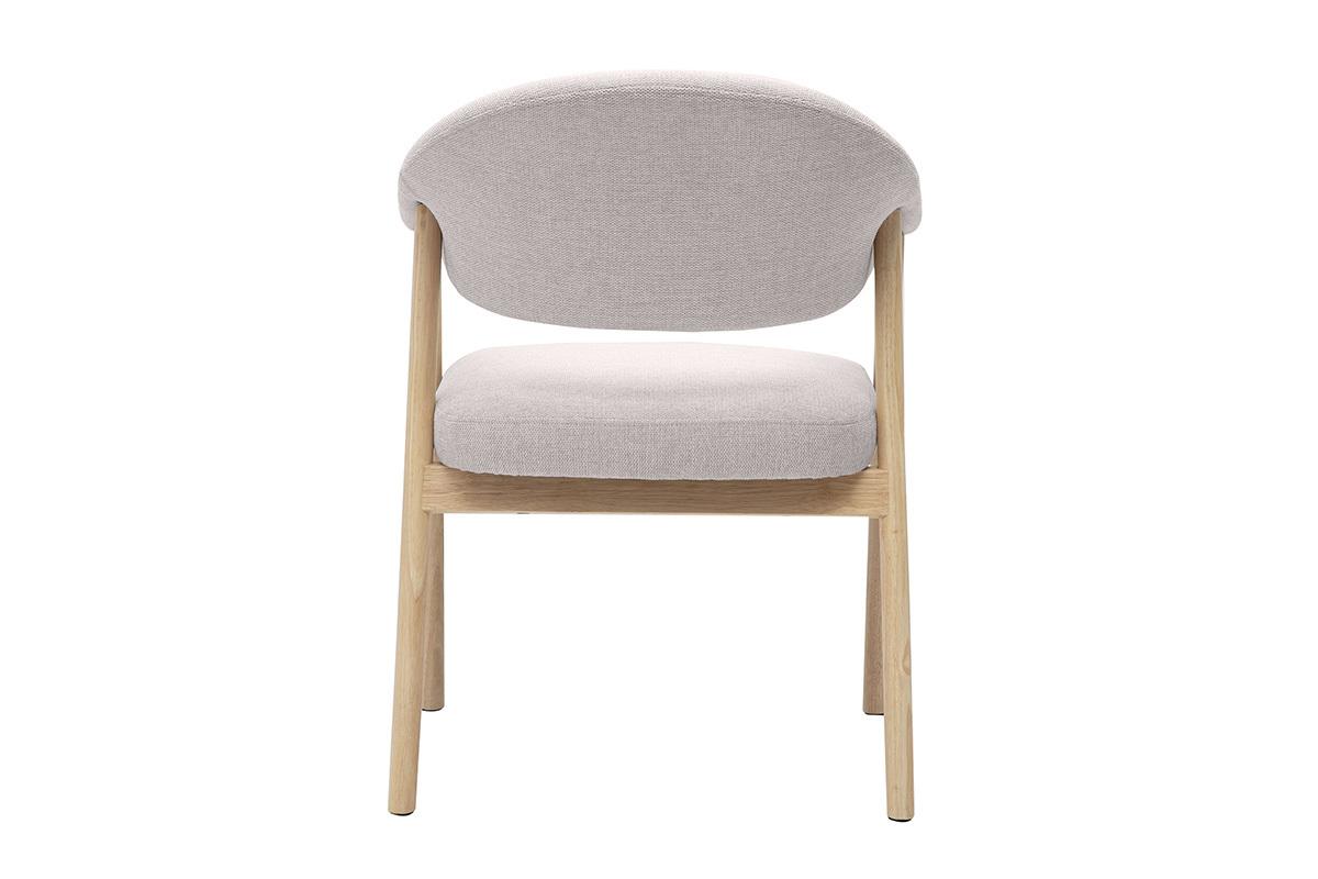 Chaise en tissu effet velours textur� beige vue de dos avec pieds en bois clair