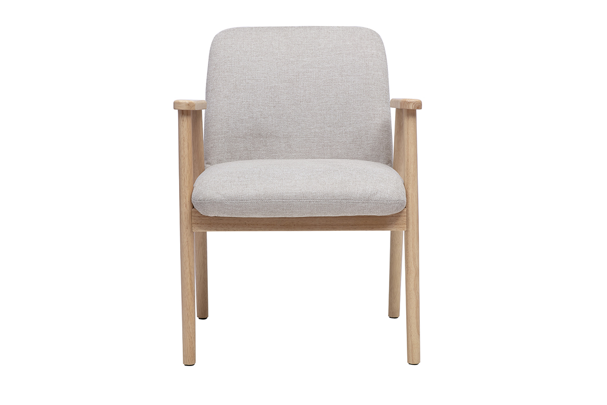 Chaise en tissu beige effet velours avec structure en bois clair, vue de face