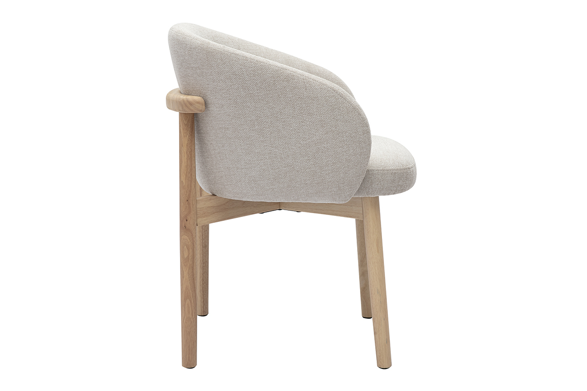 Chaise TORVI en tissu beige textur�, vue de profil, avec pieds en bois clair.