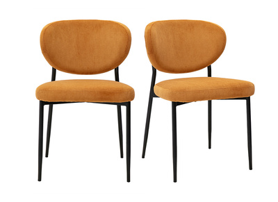 Chaises en tissu velours c&ocirc;tel&eacute; jaune curry et m&eacute;tal noir (lot de 2) BREKA