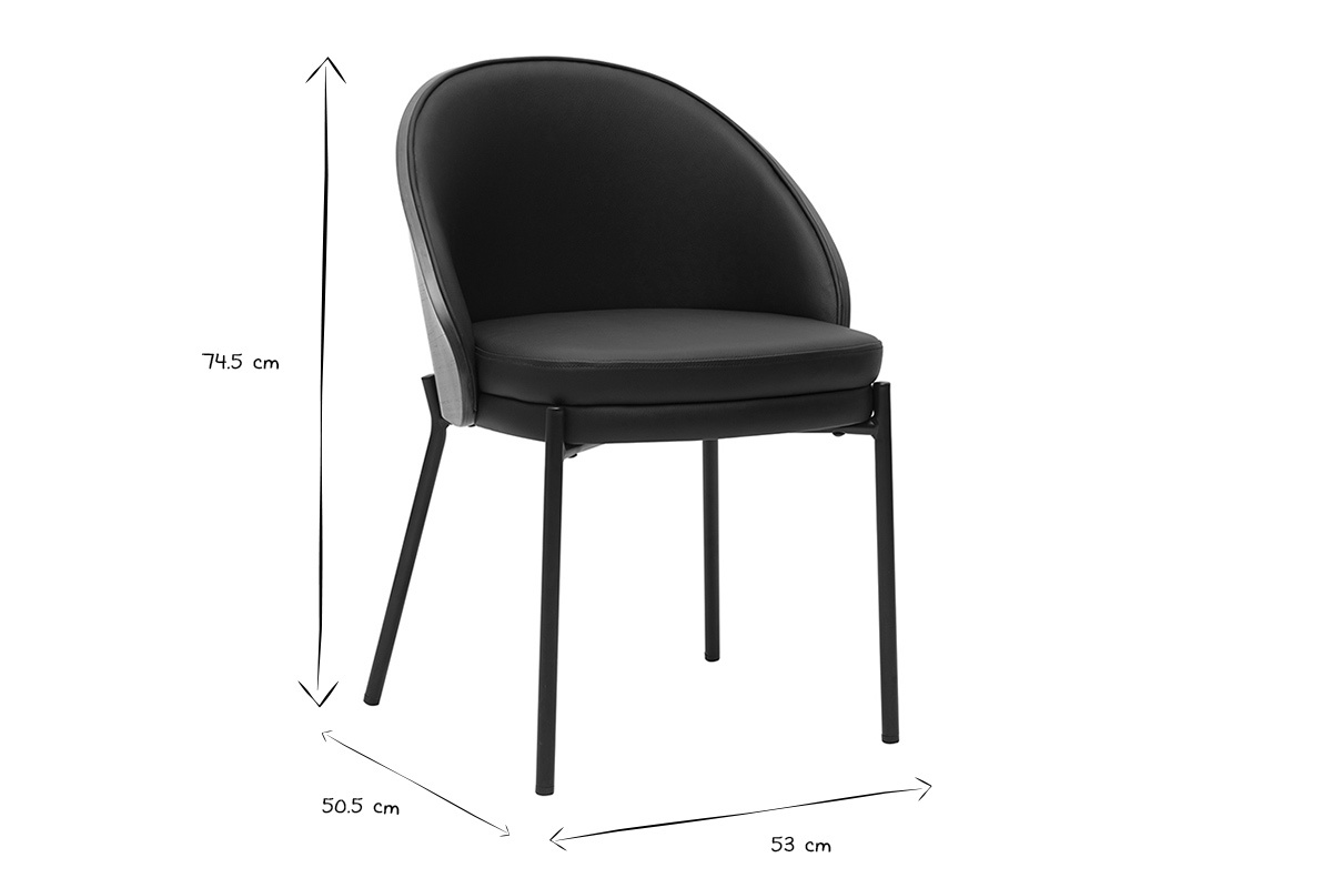 Chaise TUCSON noir et bois, dimensions 74,5 cm de haut, 50,5 cm de large, 53 cm de profond, vue 3/4, noir et blanc.