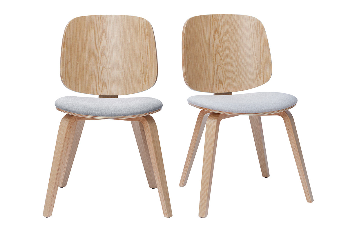Chaises scandinaves en bois clair et tissu gris clair (lot de 2) BECK