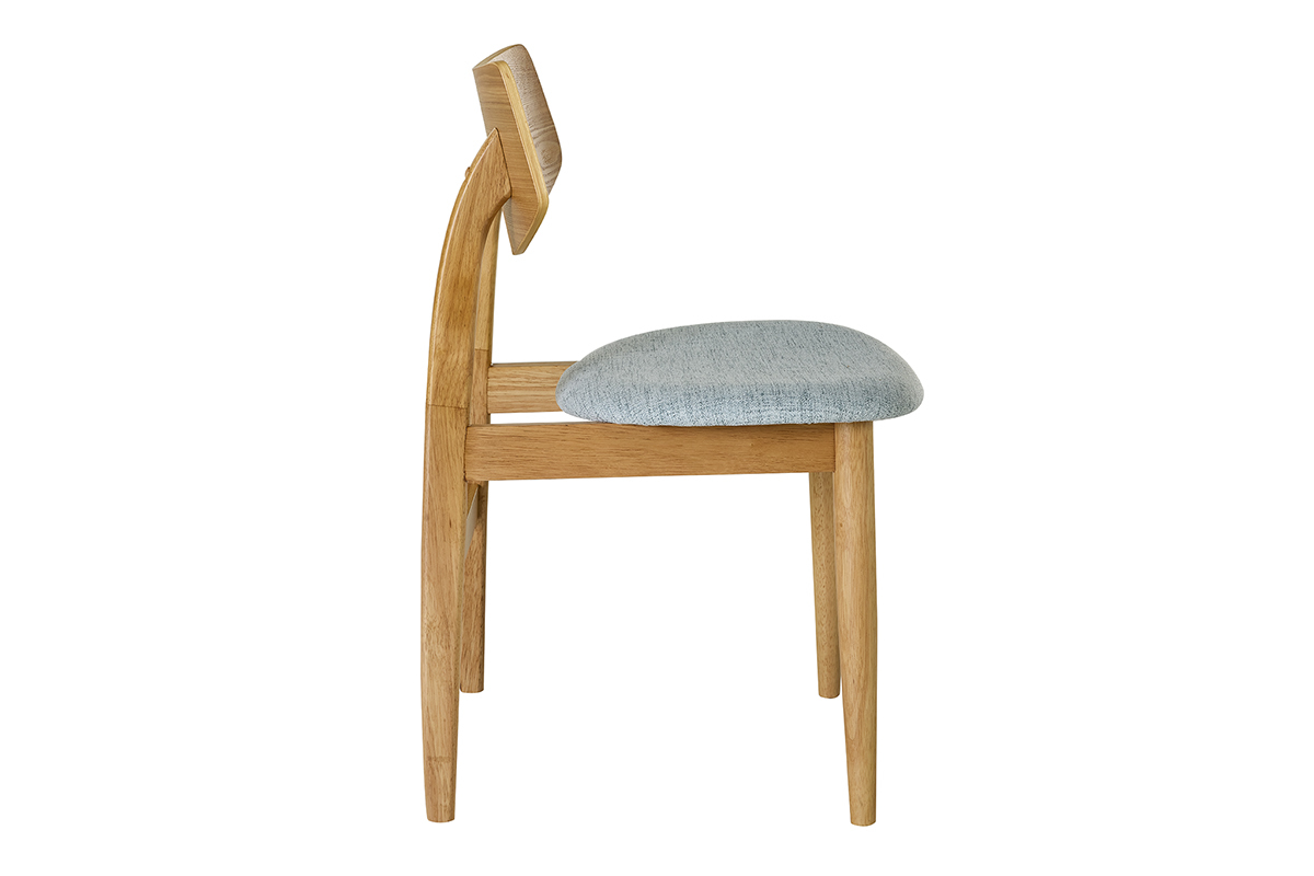 Chaise scandinave en bois clair et tissu vert c�ladon vue de c�t�.