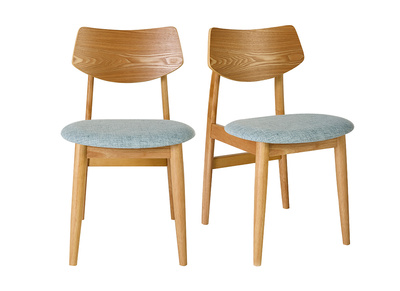 Chaises scandinaves en bois clair et tissu vert c&eacute;ladon (lot de 2) ELION