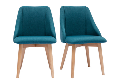 Chaises scandinaves en tissu bleu canard et bois clair (lot de 2) HIGGINS