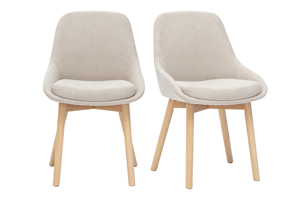 Chaises scandinaves en tissu effet velours beige et bois clair massif (lot de 2) HOLO