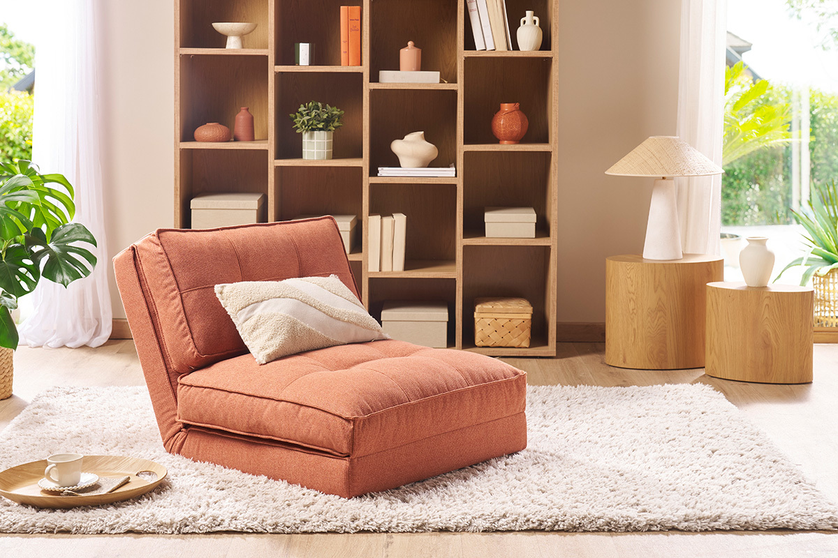 Chauffeuse 1 place convertible en tissu terracotta SALLY