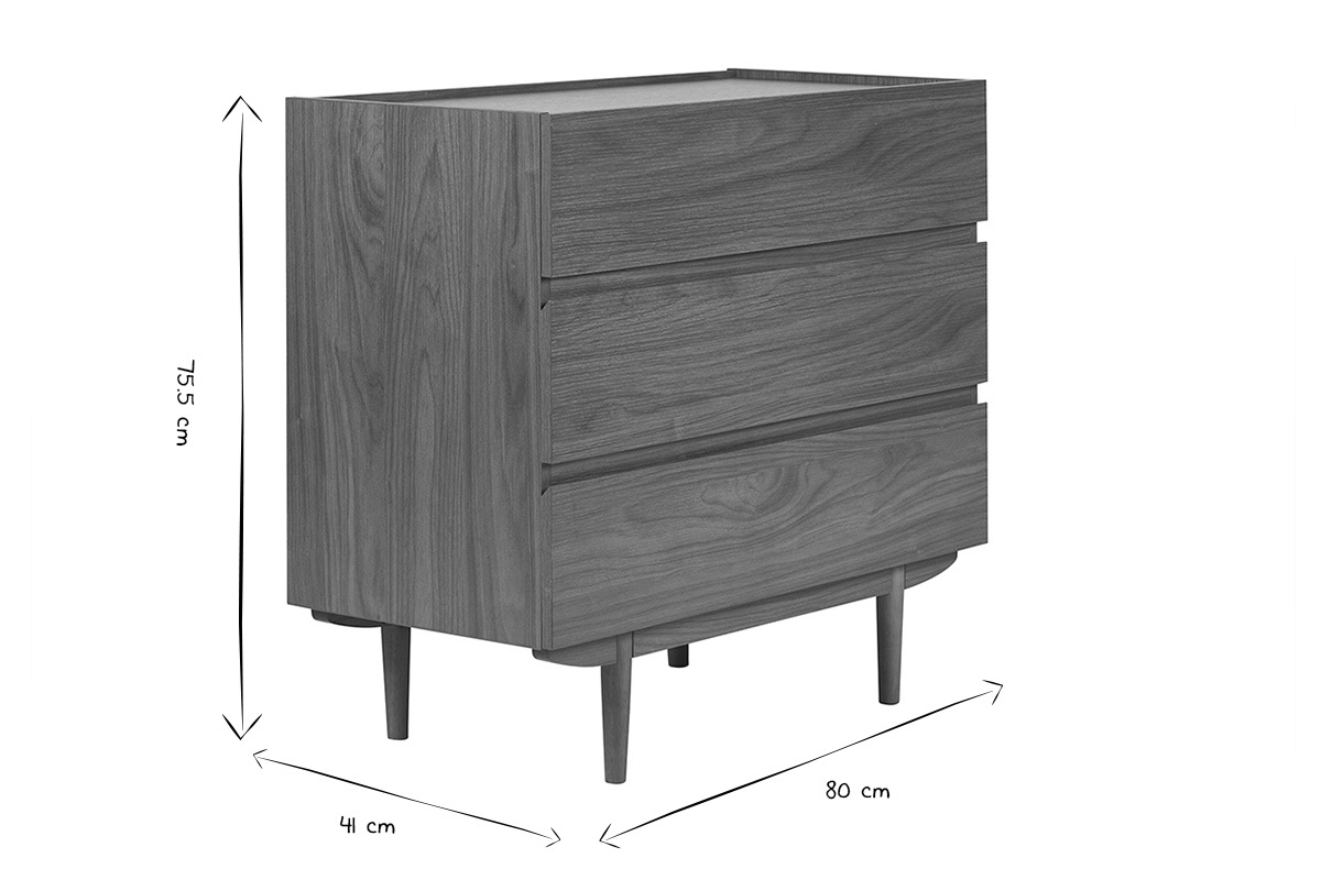 Commode finition bois fonc� noyer 3 tiroirs L80 cm SANAA