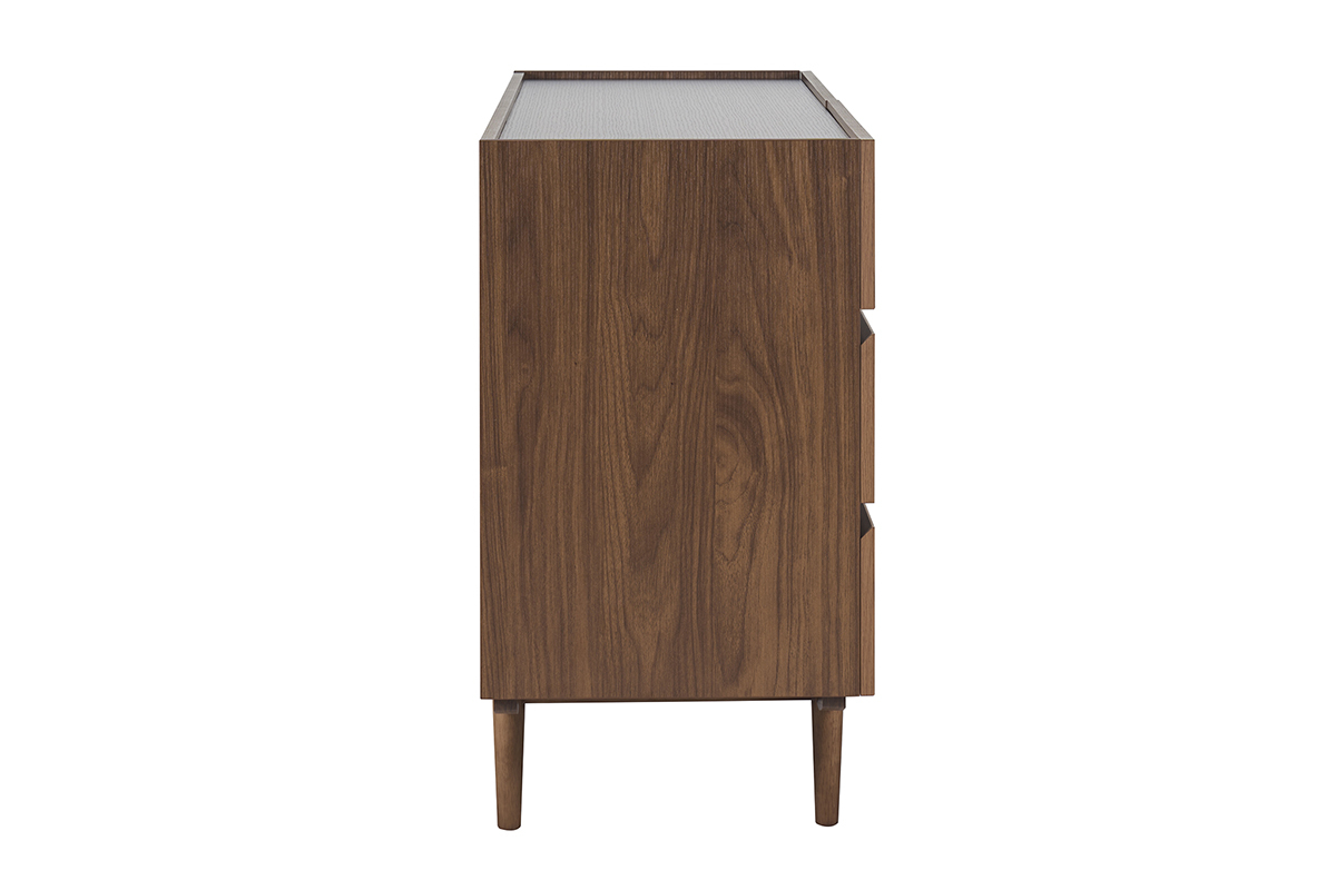 Vue lat�rale de la commode SANAA en bois fonc� noyer avec 6 tiroirs.