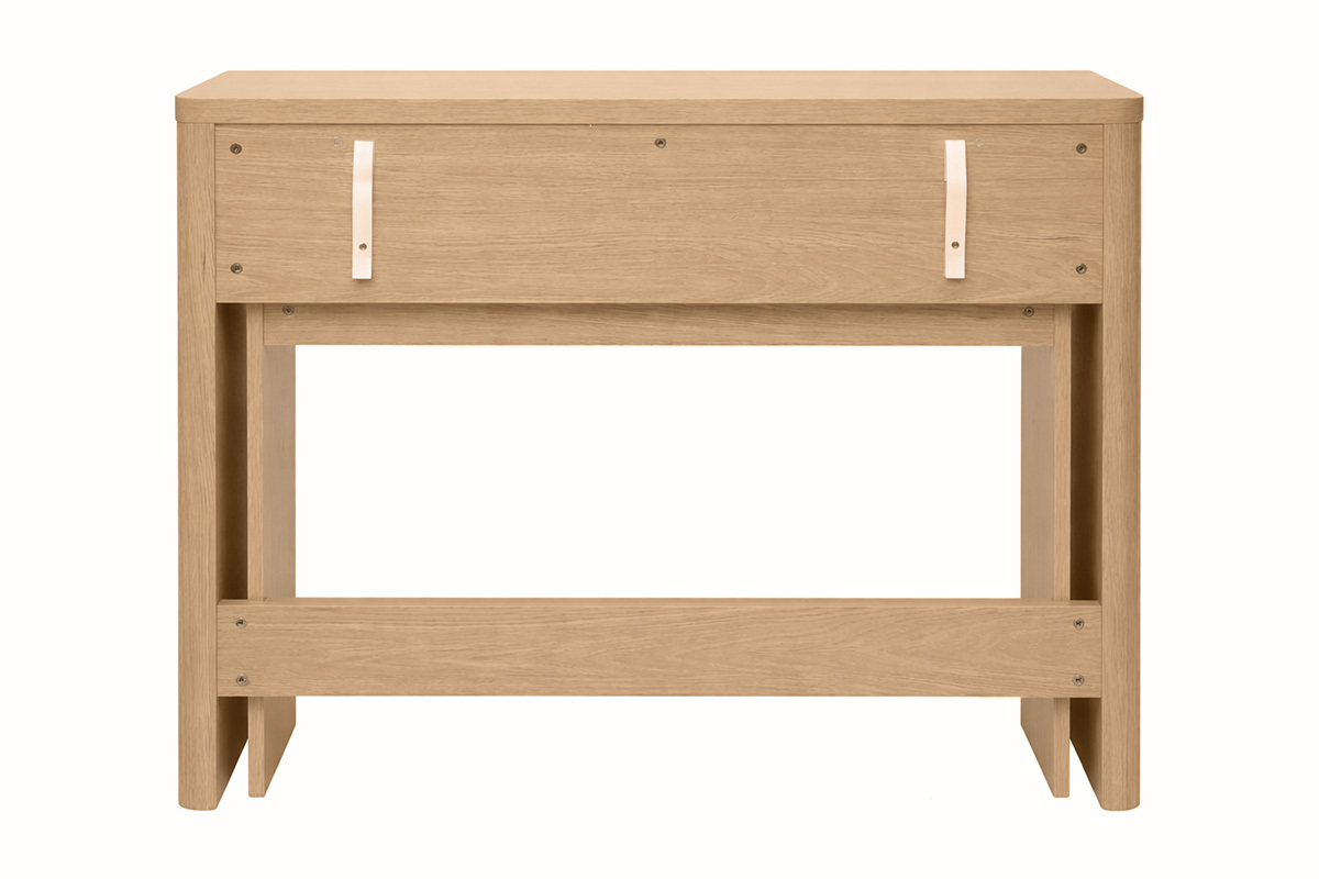 Console bureau d'appoint ENOLA finition bois clair ch�ne avec deux tiroirs, vue de face.