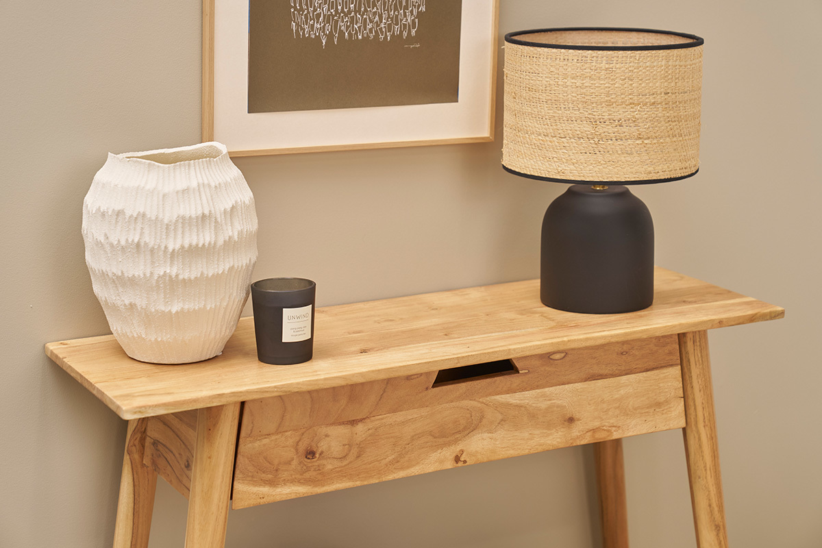 Console naturelle avec tiroir en bois massif L90 cm FRANKLIN