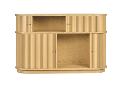 Console vintage en bois clair ch&ecirc;ne avec portes coulissantes L120 cm EPIC