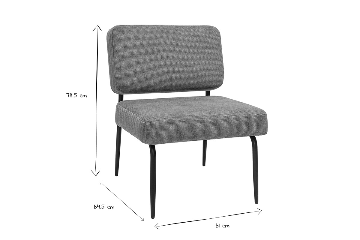 Dimensions fauteuil VEDANA en noir et blanc, L61 x P64,5 x H78,5 cm.