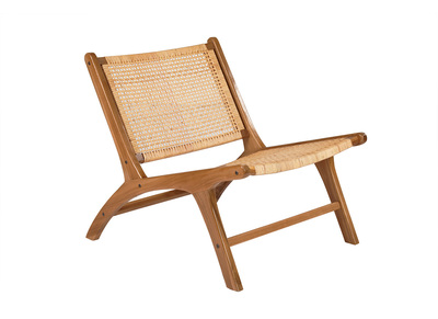 Fauteuil ethnique en bois teck massif et cannage en rotin naturel HAMMA