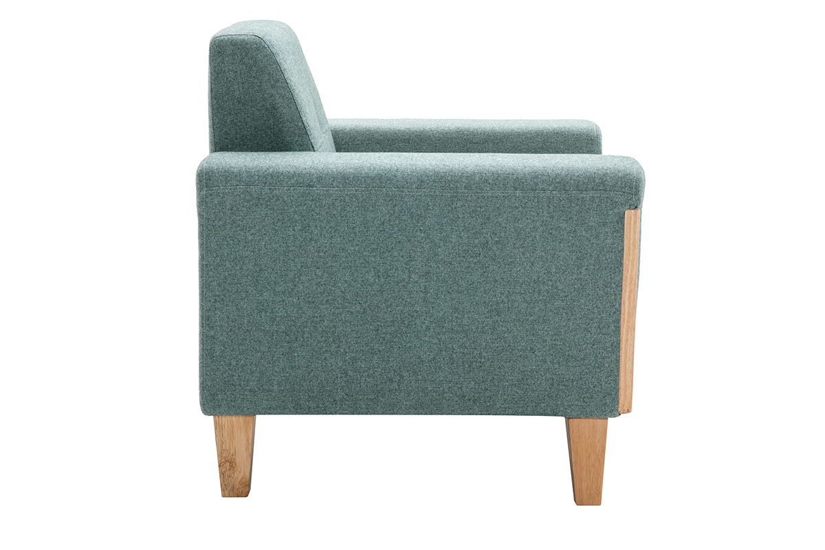 Fauteuil scandinave en tissu vert de gris et bois clair FJORD